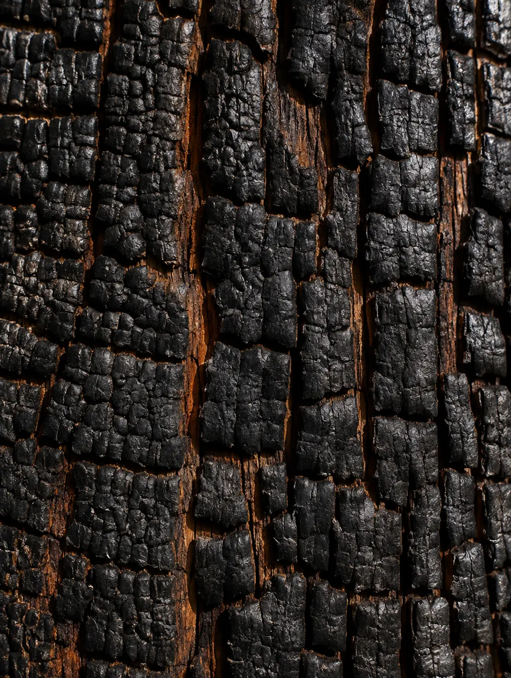Charred cedar, deep black with warm cracks.