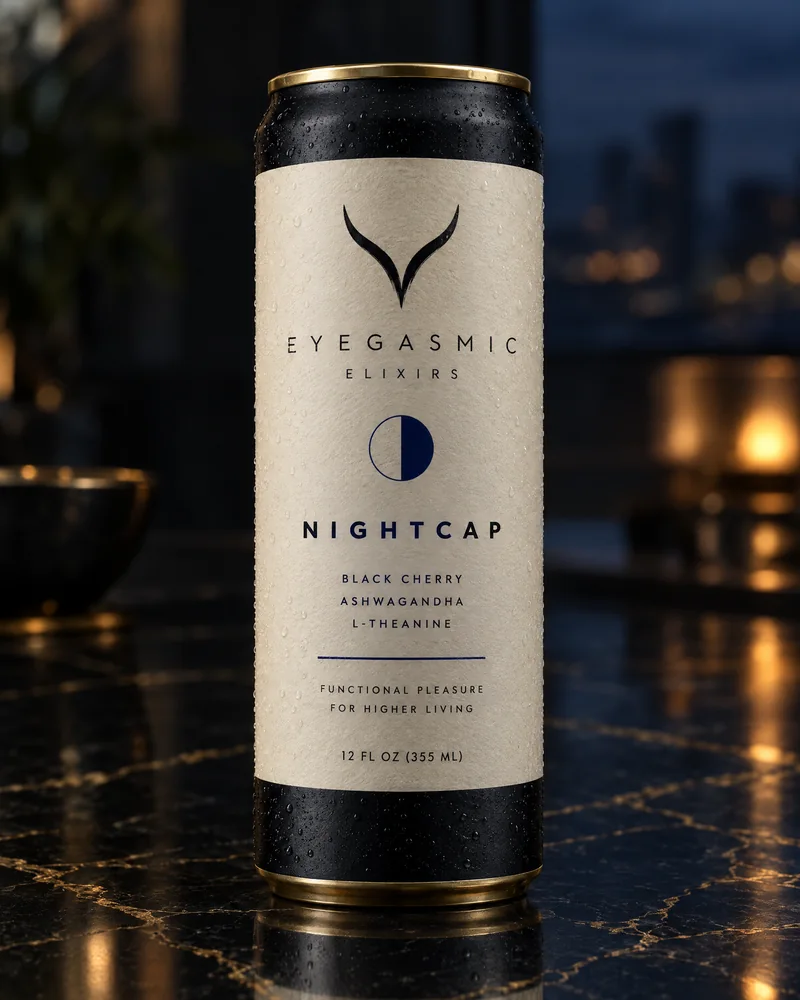 Nightcap, a matte black bottle beside a single candle.
