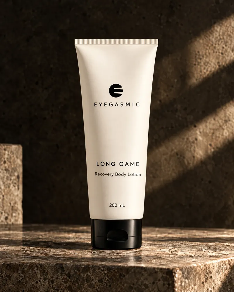 Concept render: Long Game, Recovery Body Lotion, from EYEGASMIC BODY.